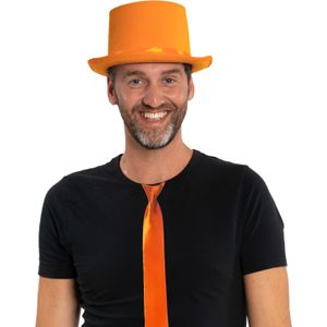 Carnaval verkleedset hoed en stropdas - oranje - volwassenen/unisex - feestkleding accessoires