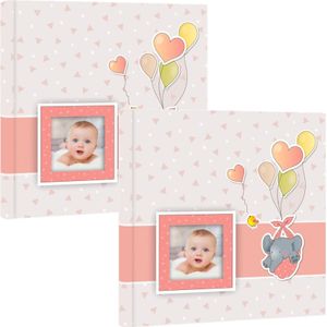 2x Fotoboek/fotoalbum Pierre baby meisje met 30 paginas roze 32 x 32 x 3,5 cm