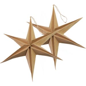 Decoratie kerststerren- 2x - bruin - 29 cm - eco - papier - 6 punten - hangend