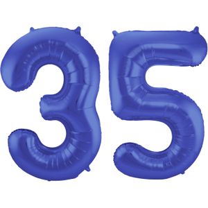 Grote folie ballonnen cijfer 35 in het blauw 86 cm