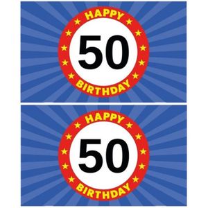 2x stuks happy Birthday 50 jaar versiering vlag 150 x 90 cm