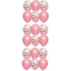 Feestversiering roze-mix thema ballonnen 18x stuks 30 cm