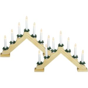 Set van 2x stuks kaarsenbrug van hout met LED verlichting 39,5 x 5 x 31 cm