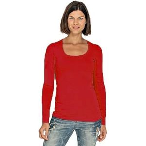 Bodyfit dames shirt lange mouwen/longsleeve rood