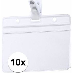 Multipack van 10x ID badgehouder met bevestigings clipje 11,5 x 9,2 cm
