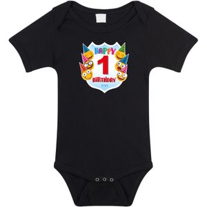 Happy birthday 1e verjaardag romper / rompertje 1 jaar met emoticons zwart voor baby