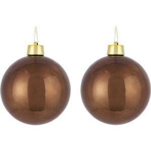 2x Grote kunststof decoratie kerstballen kastanje bruin 20 cm