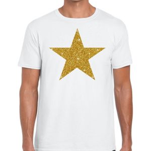Gouden ster glitter fun t t-shirt wit heren