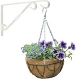Hanging basket 25 cm met klassieke muurhaak wit en kokos inlegvel - metaal - complete hangmand set
