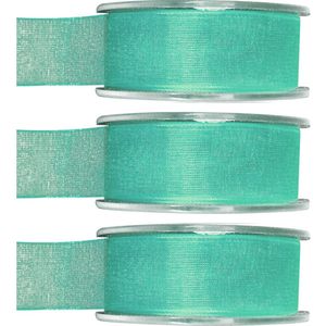 3x Hobby/decoratie mintgroene organza sierlinten 2,5 cm/25 mm x 20 meter