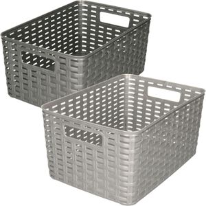 Set van 8x stuks opbergboxen/opbergmandjes rotan zilver kunststof met inhoud 6 en 10 liter
