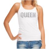 Glitter Queen tanktop wit rhinestones steentjes voor dames - Glitter top/ outfit
