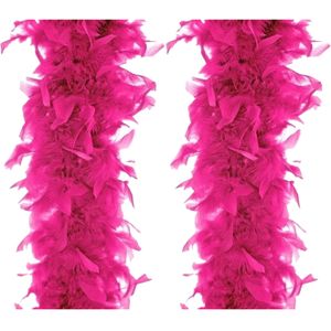 Carnaval verkleed boa met veren - 2x - fuchsia roze - 180 cm - 45 gram - Glitter and Glamour