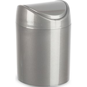 Plasticforte Mini prullenbakje met klepdeksel - zilvergrijs - 1,4L - 17 cm