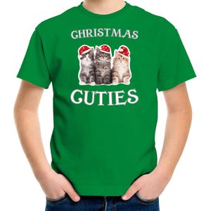 Kitten Kerst t-shirt / outfit Christmas cuties groen voor kinderen