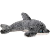 Inware pluche dolfijn knuffeldier - grijs/wit - zwemmend - 34 cm