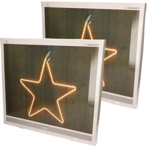 Set van 2x stuks verlichte neon sterren/kerststerren decoratie 200 lampjes warm wit 54 cm