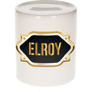Naam cadeau spaarpot Elroy met gouden embleem