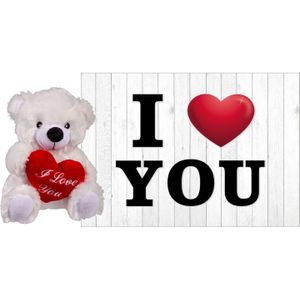 Heunec Knuffelbeer Valentijn I Love You Beertje - 22 cm - met Love You Wenskaart