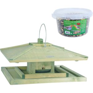 Japans vogelhuisje/voedersilo hout 38 cm inclusief 4-seizoenen energy vogelvoer