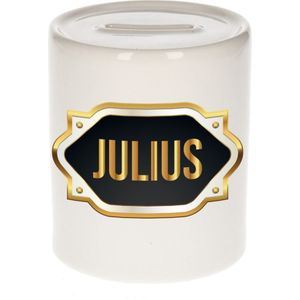 Naam cadeau spaarpot Julius met gouden embleem