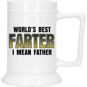 Cadeau Bierpul voor papa - geel - beste vader - keramiek - 530 ml - Vaderdag