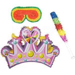 Funny Fashion - Verjaardag Pinata Prinsessen kroon van 61 x 41 cm set met stok en masker