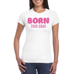 Gay Pride T-shirt voor dames - born this gay - wit - roze glitter - LHBTI