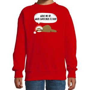 Luiaard Kerstsweater / outfit Wake me up when christmas is over rood voor kinderen