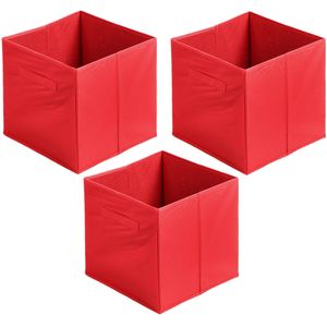 Opbergmand/kastmand Square Box - 3x - karton/kunststof - 29 liter - rood - 31 x 31 x 31 cm