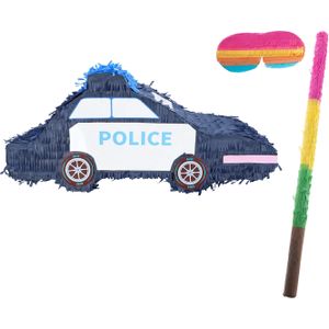 Verjaardag Pinata Politieauto - 56 x 23 cm - papier - set met stok en masker