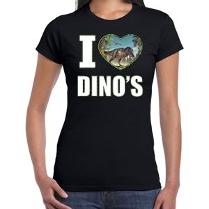 I love dino's t-shirt met dieren foto van een dino zwart voor dames - cadeau shirt T-Rex dino's liefhebber S