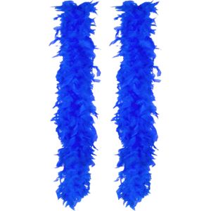 Carnaval verkleed boa met veren - 2x - blauw - 180 cm - 80 gram - Glitter and Glamour