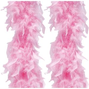 Carnaval verkleed boa met veren - 2x - roze - 180 cm - 45 gram - Glitter and Glamour
