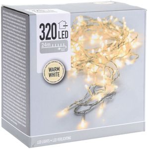 Kerstverlichting transparant snoer met 320 warm witte lampjes 24 meter buiten