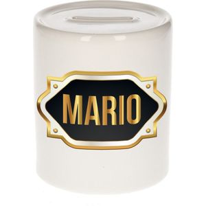 Naam cadeau spaarpot Mario met gouden embleem