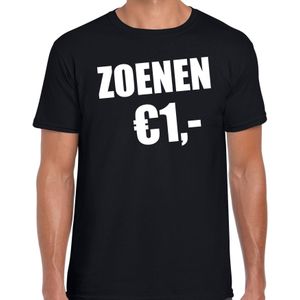 Fun t-shirt zoenen 1 euro zwart voor heren