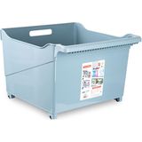 Opslag/opberg trolley container - 2x - ijsblauw - op wieltjes - L39 x B38 x H26 cm - kunststof