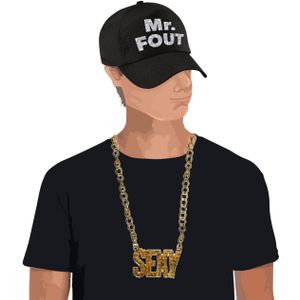 Mr. FOUT baseballcap zwart/zilver heren en een zilveren sexy ketting