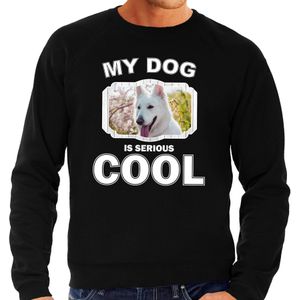 Witte herder honden sweater / trui my dog is serious cool zwart voor heren