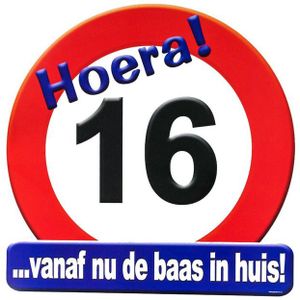 Hulde stopbord 16 jaar verjaardags cadeau/versiering