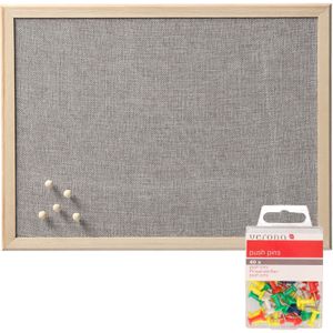 Prikbord incl. 40x punaises gekleurd - textiel - 40 x 60 cm - lichtgrijs