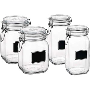 Set van 4x stuks weckpotten/inmaakpotten met krijtplaatje 1 liter - 1,5 liter