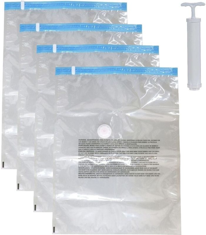 Storage Solutions Vacuumzakken voor kleding/textiel - Vacuum opbergzakken - 4x - transparant - 50 x 60 cm - met pomp