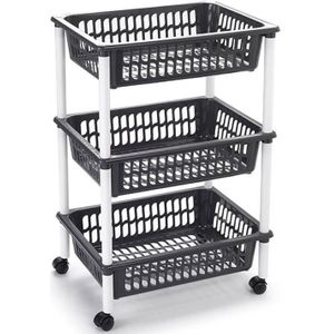 Antraciet grijze opberg trolleys/roltafels met 3 manden 62 cm - Etagewagentje/karretje met opbergkratten