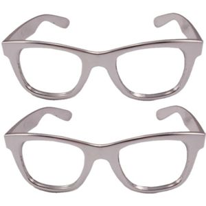 2x stuks verkleed bril metallic zilver