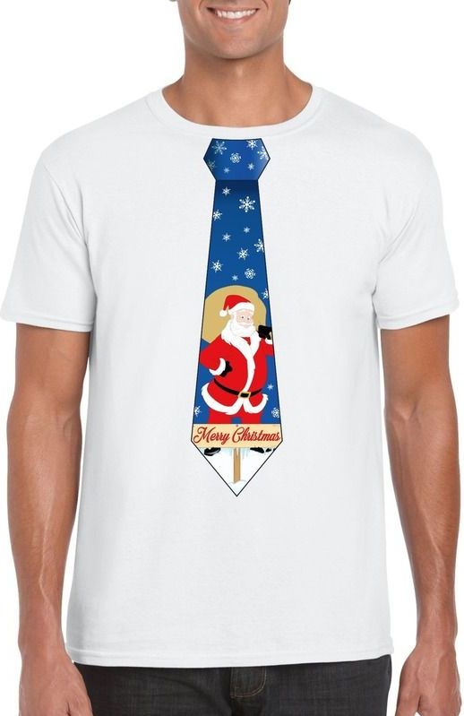 Foute Kerst t-shirt stropdas met kerstman print wit voor heren