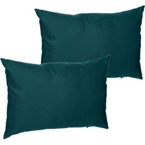 Set van 2x stuks bank/sier/tuin kussens voor binnen en buiten in de kleur emerald groen 30 x 50 x 10