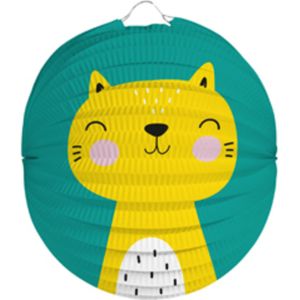 Lampion kat/poes - 22 cm - blauw - papier