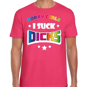 Gay Pride T-shirt voor heren - sorry girls i suck dicks - roze - regenboog - LHBTI